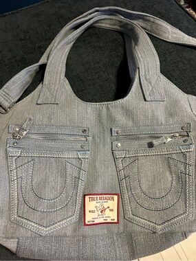 True Religion Light Denim Double-Zip Front Tote